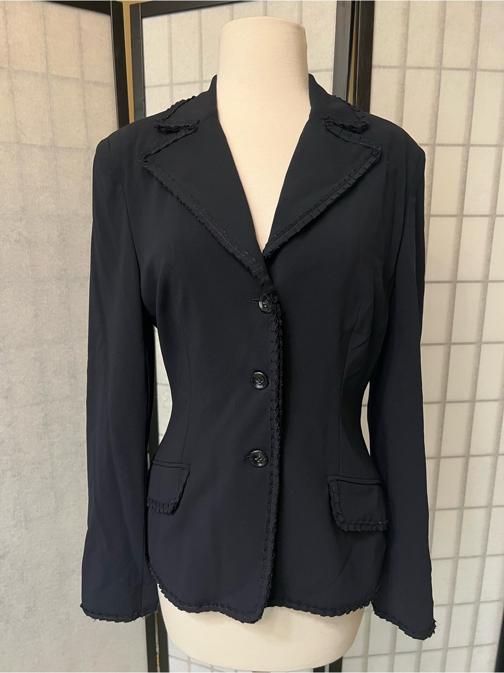Piazza Sempione Black Tailored Blazer with Braided Trim